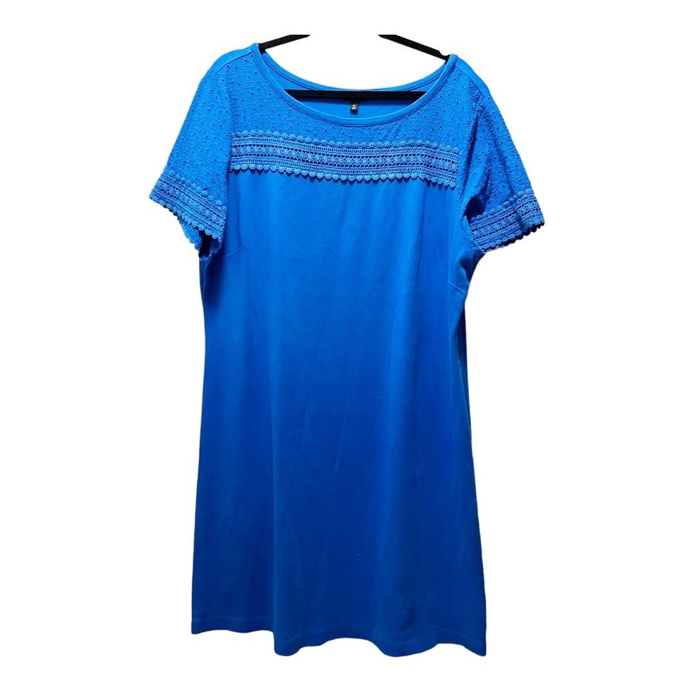 Talbots Royal Blue Crochet Short Sleeve Shirt Dress Shift Cotton Plus Size XL